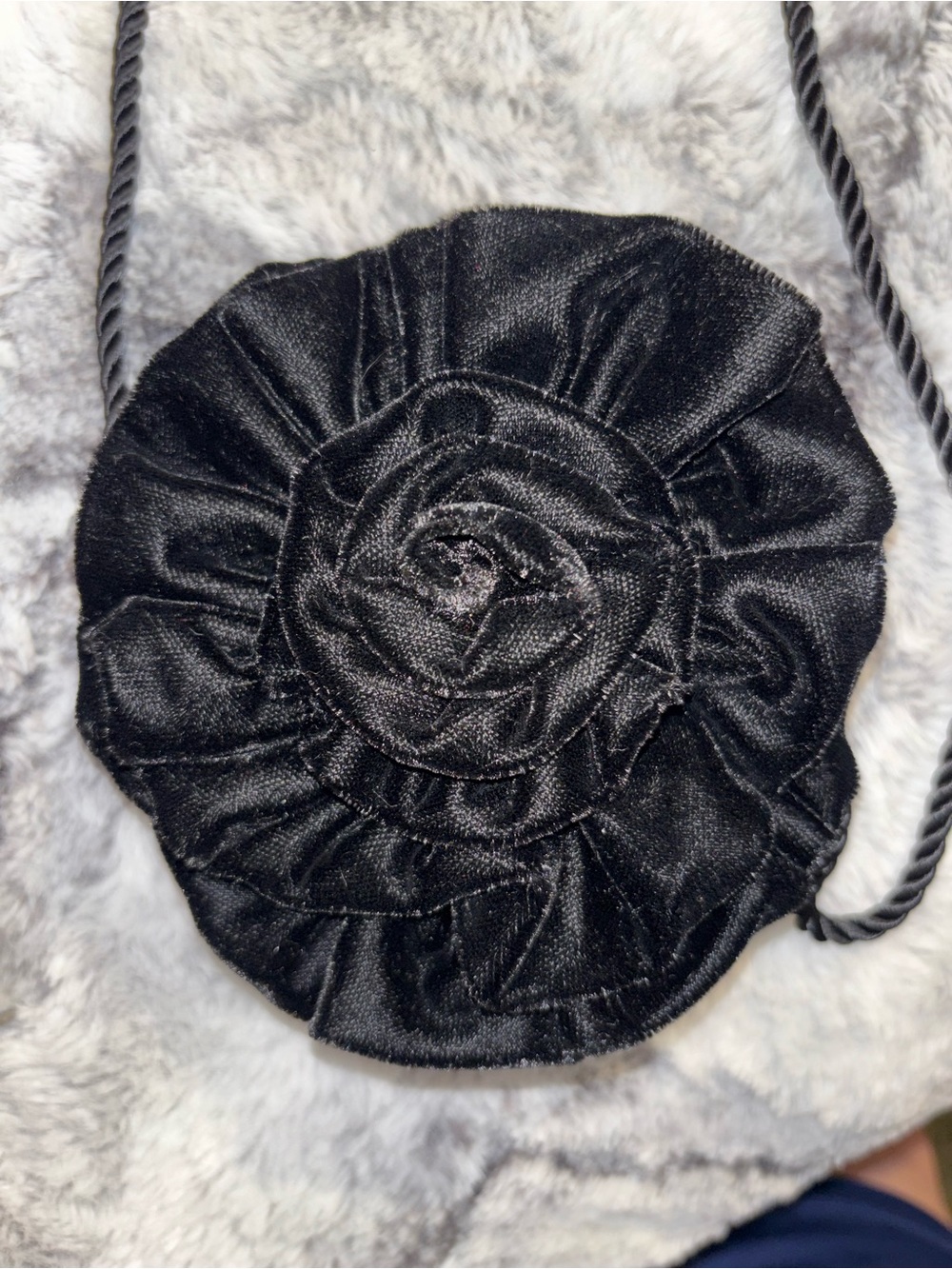 La Regale Black Velvet Rosette Crossbody Purse